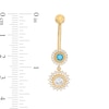 Thumbnail Image 1 of 014 Gauge Simulated Turquoise and Cubic Zirconia Beaded Sunburst Dangle Belly Button Ring in 10K Gold