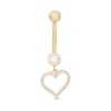 Thumbnail Image 0 of 014 Gauge Cubic Zirconia Heart Outline Dangle Belly Button Ring in 10K Gold