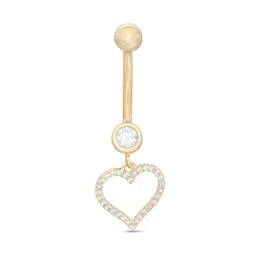 014 Gauge Cubic Zirconia Heart Outline Dangle Belly Button Ring in 10K Gold