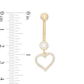 014 Gauge Cubic Zirconia Heart Outline Dangle Belly Button Ring in 10K Gold