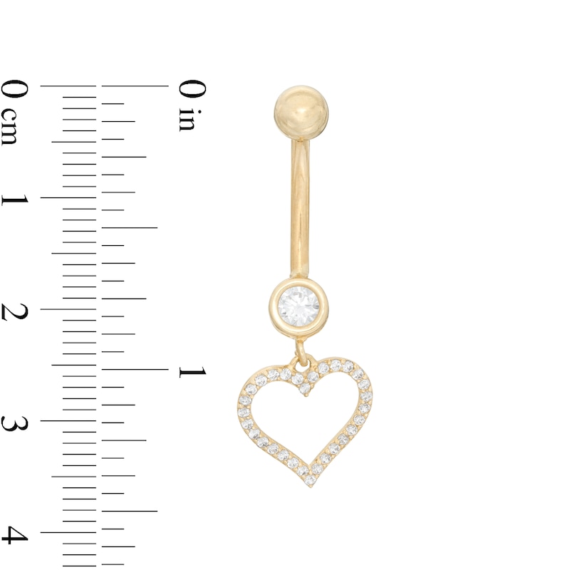 014 Gauge Cubic Zirconia Heart Outline Dangle Belly Button Ring in 10K Gold