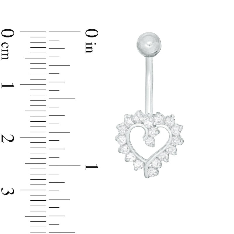 014 Gauge Cubic Zirconia Shadow Heart Belly Button Ring in 14K White Gold