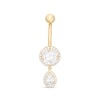 Thumbnail Image 0 of 014 Gauge Pear-Shaped and Round Cubic Zirconia Frame Dangle Belly Button Ring in 10K Gold