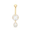 Thumbnail Image 0 of 014 Gauge Pear-Shaped and Round Cubic Zirconia Frame Dangle Belly Button Ring in 10K Gold