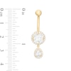 Thumbnail Image 1 of 014 Gauge Pear-Shaped and Round Cubic Zirconia Frame Dangle Belly Button Ring in 10K Gold
