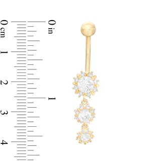 014 Gauge Cubic Zirconia Flower Graduated Trio Dangle Belly Button Ring in 10K Gold