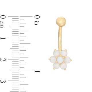 014 Gauge 3mm Simulated Opal Flower Belly Button Ring in 10K Gold