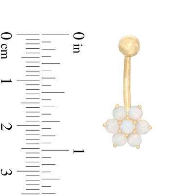 014 Gauge 3mm Simulated Opal Flower Belly Button Ring in 10K Gold