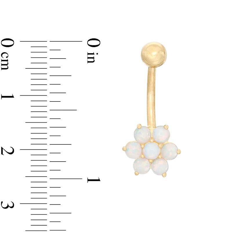 014 Gauge 3mm Simulated Opal Flower Belly Button Ring in 10K Gold