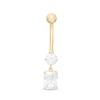 Thumbnail Image 1 of 014 Gauge Emerald-Cut and Round Cubic Zirconia Dangle Belly Button Ring in 10K Gold