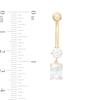 Thumbnail Image 2 of 014 Gauge Emerald-Cut and Round Cubic Zirconia Dangle Belly Button Ring in 10K Gold