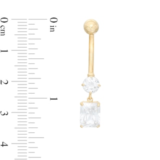 014 Gauge Emerald-Cut and Round Cubic Zirconia Dangle Belly Button Ring in 10K Gold