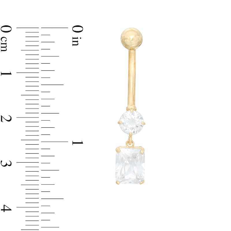 014 Gauge Emerald-Cut and Round Cubic Zirconia Dangle Belly Button Ring in 10K Gold