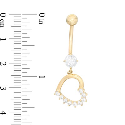 014 Gauge Cubic Zirconia Tilted Half Shadow Heart Belly Button Ring in 10K Gold