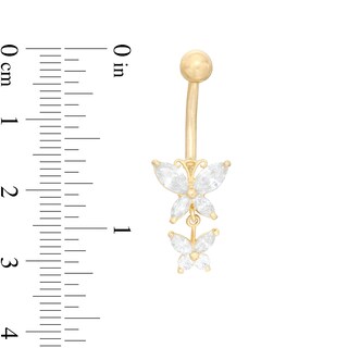 014 Gauge Marquise Cubic Zirconia Double Butterfly Dangle Belly Button Ring in 10K Gold