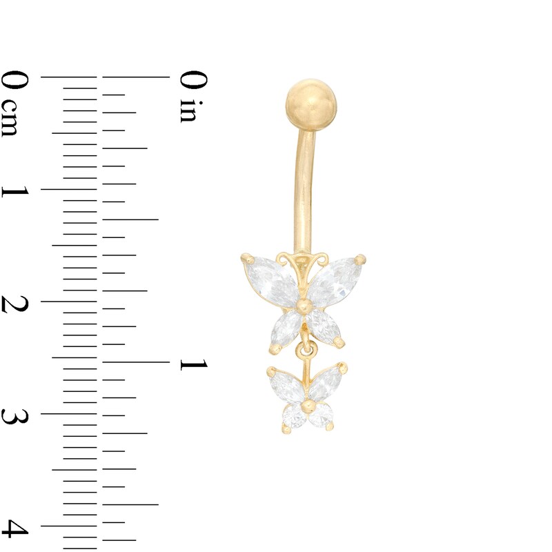 Main Image 2 of 014 Gauge Marquise Cubic Zirconia Double Butterfly Dangle Belly Button Ring in 10K Gold