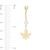 Thumbnail Image 1 of 014 Gauge 5mm Cubic Zirconia and Diamond-Cut Cannabis Leaf Dangle Belly Button Ring in 10K Gold