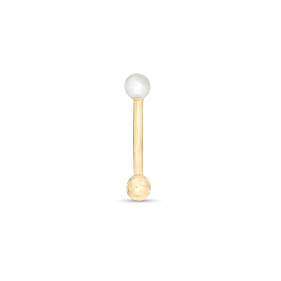 016 Gauge 3mm Cultured Freshwater Pearl Curved Barbell in 10K Gold