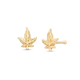 022 Gauge Diamond-Cut Cannabis Leaf Nose Stud in 14K Gold