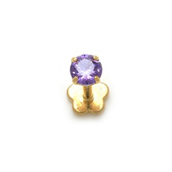 019 Gauge Cubic Zirconia Solitaire Cartilage Barbell in 14K Gold