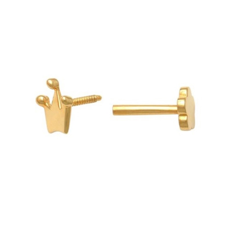 019 Gauge Crown Cartilage Barbell in 14K Gold
