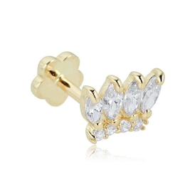 019 Gauge Marquise Cubic Zirconia Fan Cartilage Barbell in 14K Hollow Gold