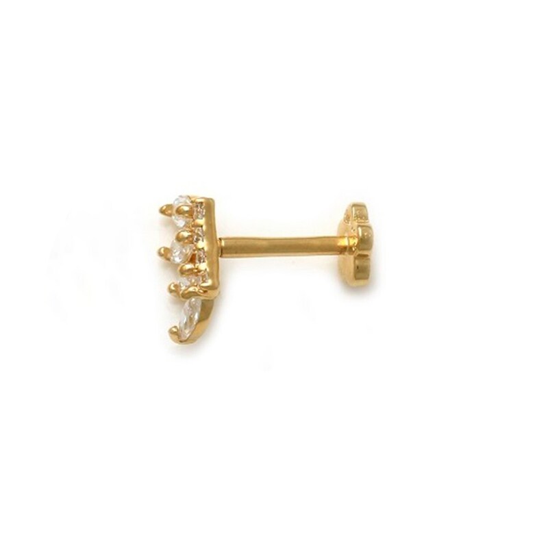 019 Gauge Marquise Cubic Zirconia Fan Cartilage Barbell in 14K Hollow Gold