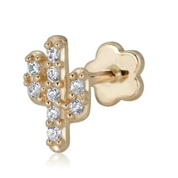 019 Gauge Cubic Zirconia Cactus Cartilage Barbell in 14K Gold