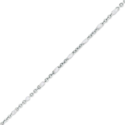 Made in Italy 040 Gauge Solid White Enamel O Chain Anklet in Sterling Silver - 10"