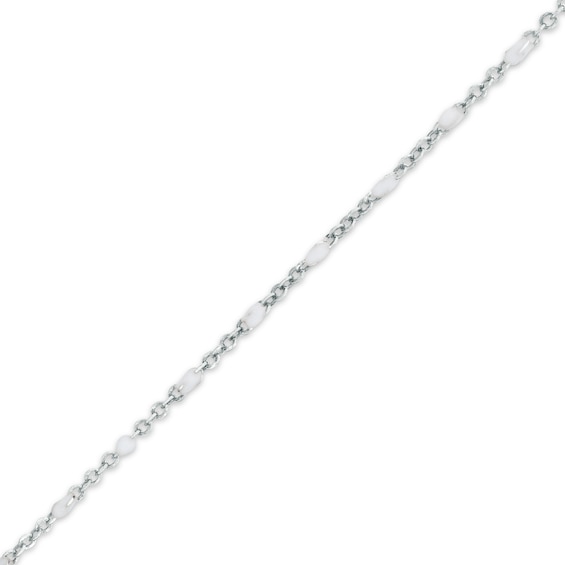 Made in Italy 040 Gauge Solid White Enamel O Chain Anklet in Sterling Silver - 10"