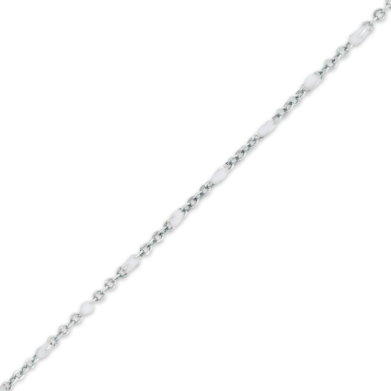 Made in Italy 040 Gauge Solid White Enamel O Chain Anklet in Sterling Silver - 10"