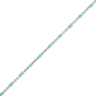 Made in Italy 040 Gauge Solid Turquoise Enamel O Chain Anklet in Sterling Silver - 10"