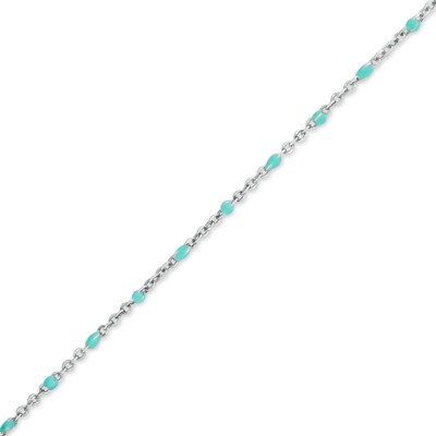 Made in Italy 040 Gauge Solid Turquoise Enamel O Chain Anklet in Sterling Silver - 10"