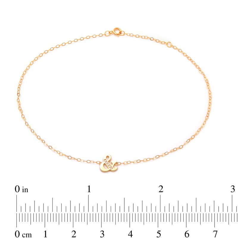 Cubic Zirconia "&" Anklet in 10K Gold - 10"