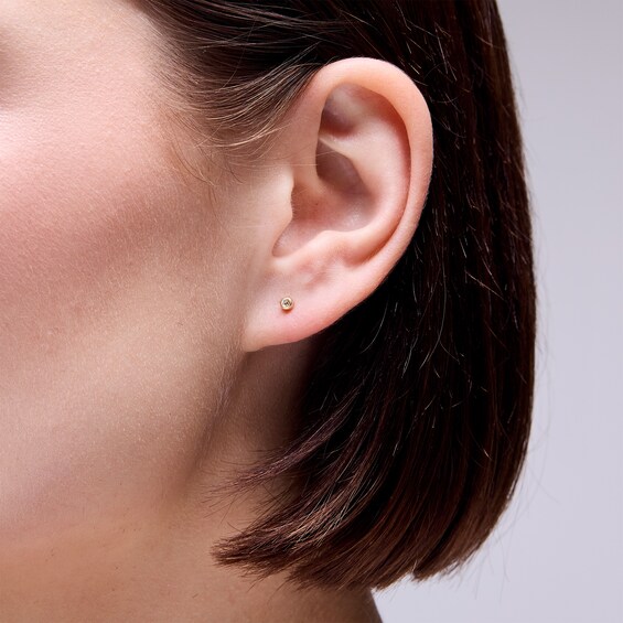 14K Solid Gold Crystal Bezel Piercing Studs