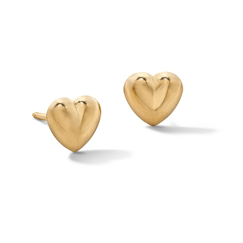 Main Image 1 of 14K Solid Gold Puff Heart 6mm Piercing Studs