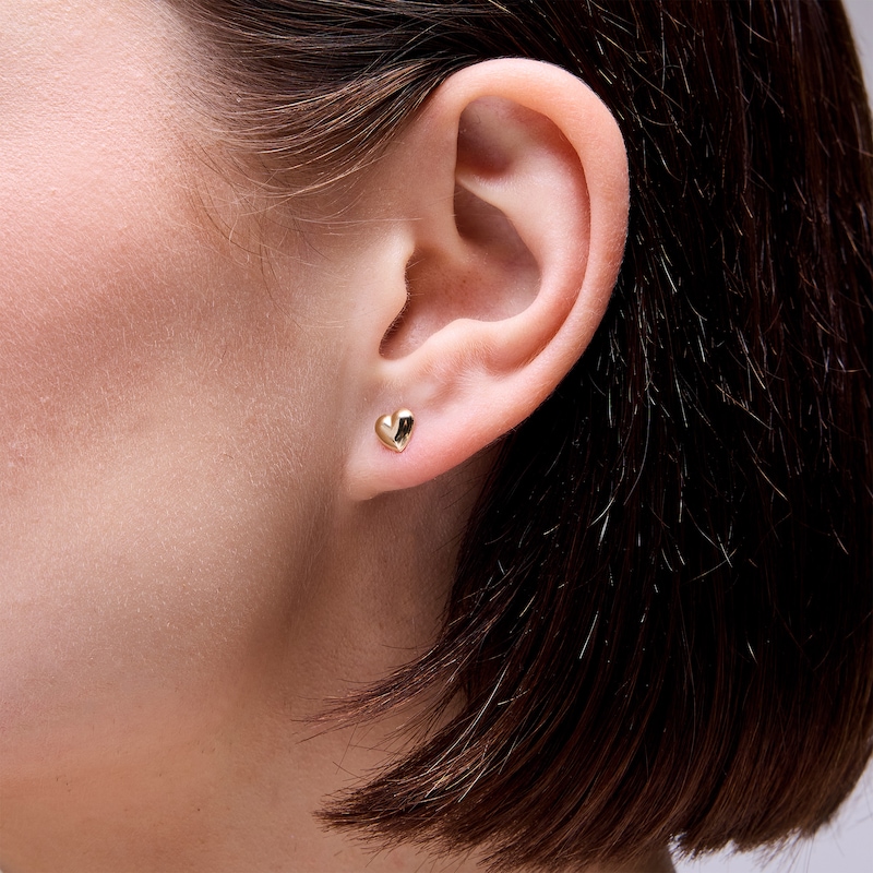 Main Image 2 of 14K Solid Gold Puff Heart 6mm Piercing Studs