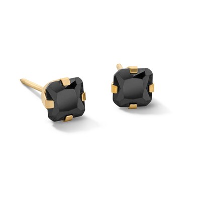 14K Solid Gold Black Princess-Cut CZ 5MM Piercing Studs