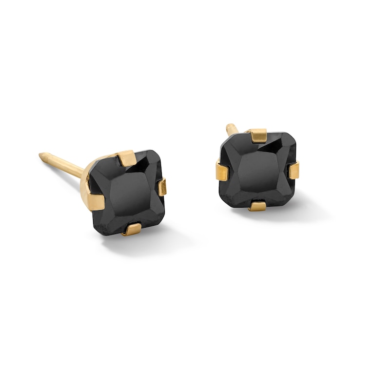 14K Solid Gold Black Princess-Cut CZ 5MM Piercing Studs