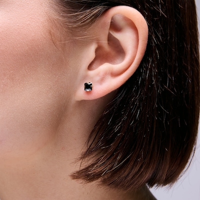 14K Solid Gold Black Princess-Cut CZ 5MM Piercing Studs