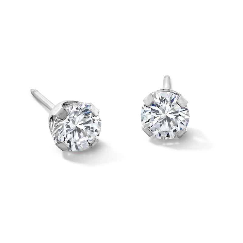 Main Image 1 of 14K Solid White Gold CZ Solitaire 5mm Piercing Studs - Extra Long Post