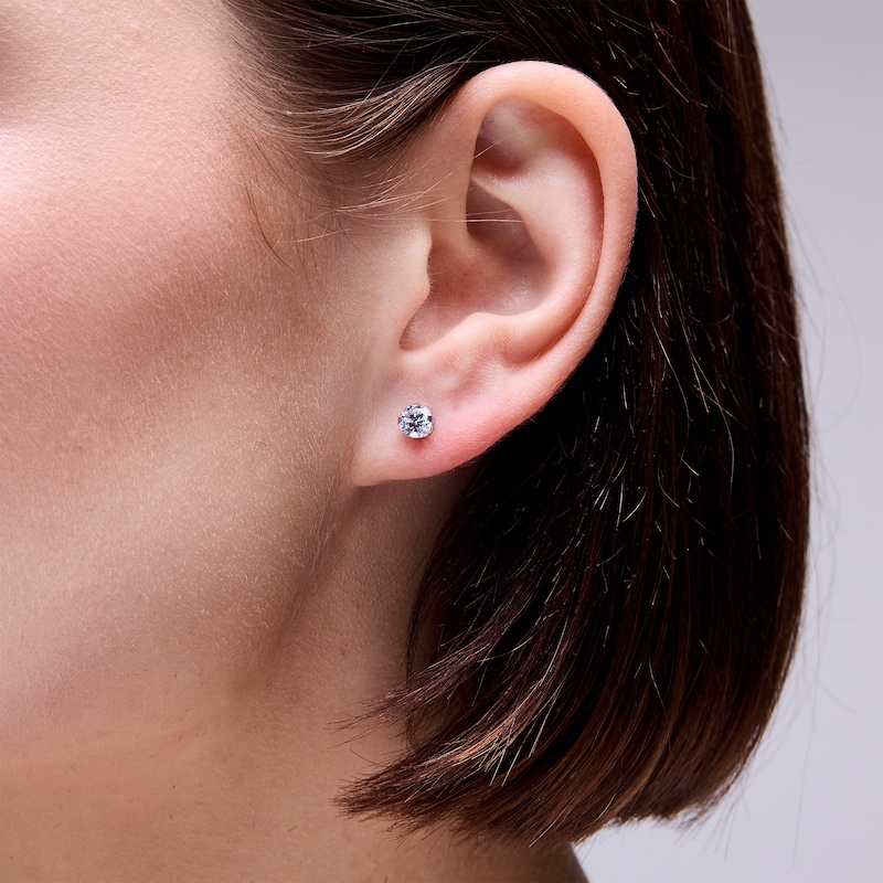 Main Image 2 of 14K Solid White Gold CZ Solitaire 5mm Piercing Studs - Extra Long Post