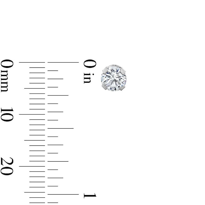Main Image 3 of 14K Solid White Gold CZ Solitaire 5mm Piercing Studs - Extra Long Post