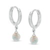 Thumbnail Image 1 of Child's 4mm Simulated Opal Dangle Huggie Hoop Earrings in Sterling Silver