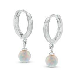 Child's 4mm Simulated Opal Dangle Huggie Hoop Earrings in Sterling Silver