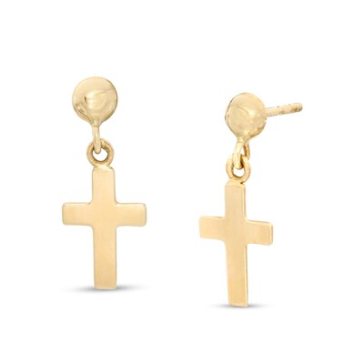 Child's Cross Drop Earrings in 14K Gold