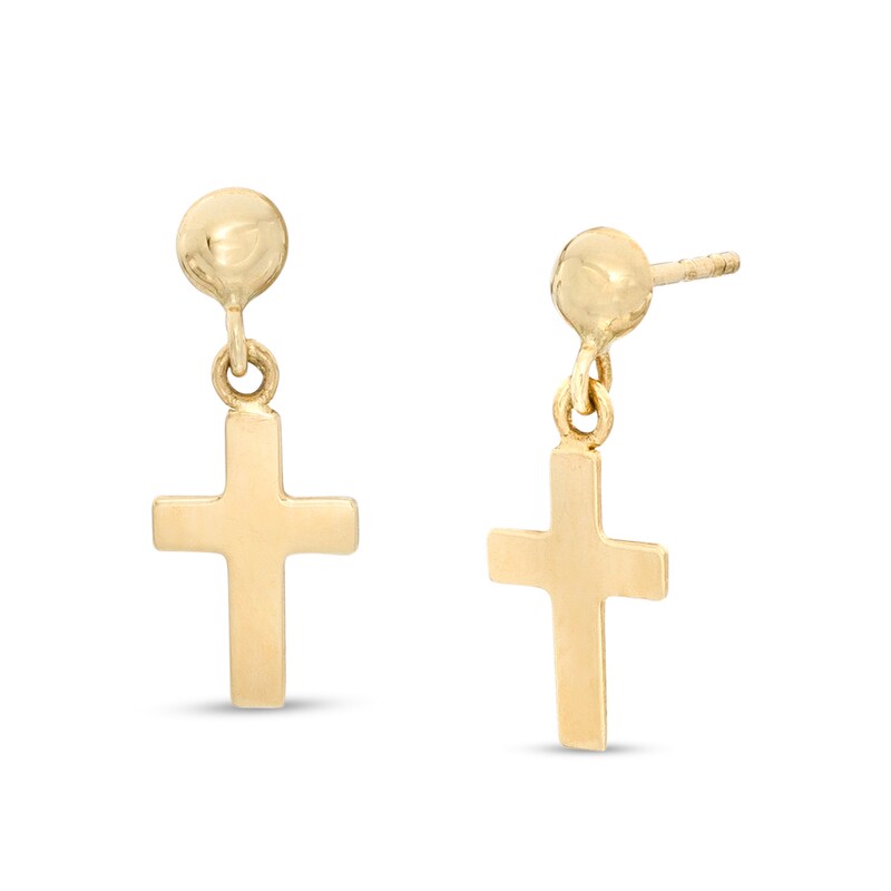 Child's Cross Drop Earrings in 14K Gold