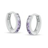 Thumbnail Image 1 of Child's Purple Cubic Zirconia Ombre Huggie Hoop Earrings in Sterling Silver