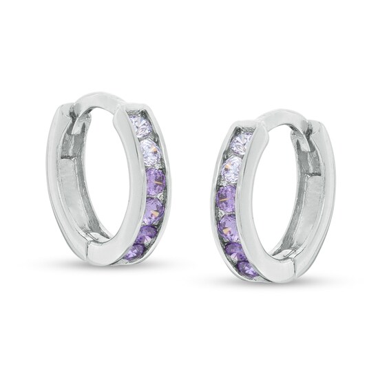 Child's Purple Cubic Zirconia Ombre Huggie Hoop Earrings in Sterling Silver