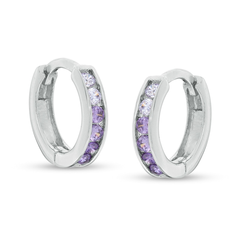 Child's Purple Cubic Zirconia Ombre Huggie Hoop Earrings in Sterling Silver